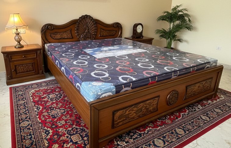 Premium Carved Wooden King Size Bed with Classic Headboard Design - Image 2